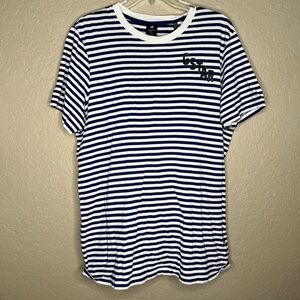 GStar Raw Striped Navy Blue & White Men's Crewneck T-Shirt Sz XL Summer Vacation